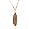 Macro shot of handmade wire-wrapped hexagonal tiger eye crystal pendant with golden chain - Tiger Eye (with chain)