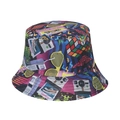 Retro hip-hop bucket hat with vintage cassette and radio print on white background - 58cm / Retro Trend Graffiti (C)