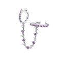 Silver chain earring set with lilac and white crystals for a stylish ear cuff look - Single Piece / Purple/White Gold