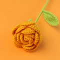 Handcrafted yellow crochet rose with green stem and leaf made of soft wool yarn - Autumn Color