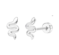 Polished silver snake stud earrings in stainless steel with a minimalist design - Snake