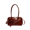 Fashionable reddish-brown oil-wax leather shell handbag with adjustable shoulder strap - Red