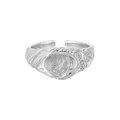 Minimalist S925 sterling silver open ring featuring a unique fingerprint texture design - Size 16/Adjustable / White Gold