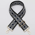 Ethnic style black and blue geometric diamond pattern bag strap with gold metal hooks - No. 459 / Silver Hook