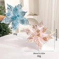28cm artificial velvet Christmas flower decoration with glitter petals in blue and pink - Light Pink + Ice Blue