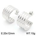 Silver ribbed C-shaped earrings in polished stainless steel with 20x12mm dimensions - Steel Color Ribbed Style (KE114921-K)