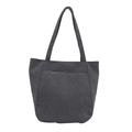 Borsa tote in velluto a coste grigio scuro con strisce verticali e tasca anteriore - Blu