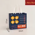 L-size navy blue paper gift bag with traditional Chinese lanterns and white rope handles - L Size Dark Blue-Koi