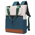 Detalle de mochila multicolor que muestra el puerto de carga USB integrado en el lateral - Verde