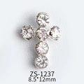 Silver alloy cross nail art charm with rhinestones in 8.5x12mm size for manicures - Large Pave Cross (ZS-1237)