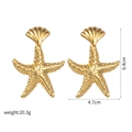 Boucles d'oreilles étoile de mer dorées en acier titane avec texture de style marin - Grandes boucles d'oreilles étoile de mer texturées (E691-bk)