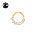 Golden F136 titanium nose hoop ring featuring seven sparkling round cubic zirconia stones - Style 7 / Gold