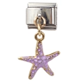 Italian style modular gold starfish pendant on stainless steel link bracelet - Purple Enamel Starfish