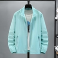 Herren UV-Schutzjacke in Minzgrün, leichtes Design mit Stehkragen und Reißverschlusstaschen - Aquablau 12