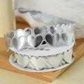 Silver metallic heart ribbon on white spool for floral and gift wrapping decoration - 1.5CM Width/9M Roll / Silver