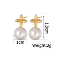 Elegant gold clover pearl earrings with brushed metal texture and 10mm white pearls - Brushed Flower Pearl Earrings (JZE833-D)