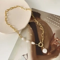Collar con colgante de perlas barrocas y cadena de metal dorado para mujer - Collar de empalme de perlas barrocas