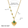 Detaillierte Maße der Vintage Fächer-Halskette mit Smaragd-Anhänger und 40+5cm langer Gliederkette - Malachit-Sonnenfächer-Stil (NB-N1387)