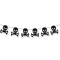 Halloween banner with six black glitter skull and crossbones hanging decorations - Glitter Skull Banner