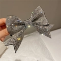 Elegant bow hair clip featuring shiny silver rhinestones on a black base for women - Style B Spring Clip / White