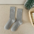 Light gray speckle yarn Christmas socks with snowman embroidery and ribbed texture - Light Gray