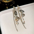 Elegant gold earrings with tassels, multi-colored beads and clear crystal pendants - #2 Silver Needle Diamond-studded Glass Teardrop Tassel Earrings