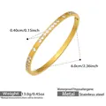 Detail view of gold stainless steel bangle showing precise 6.0cm inner diameter and Zirconia stones - Z557-Gold Half Circle Dense Rhinestone Bangle