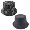 Détail de bobs réversibles camouflage et noirs avec bords cousus à plusieurs rangs - Camouflage Noir