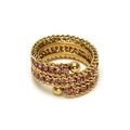 Close-up of gold plated multi-layer woven ring with pink pavé crystals and dual ball ends - One Size / Pink Zirconia