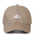 Classic khaki cotton baseball cap featuring white mountain embroidery in a front view - Khaki