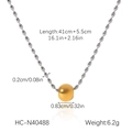 Detailed dimensions of gold pendant and two-tone beaded Y-necklace in stainless steel - Silver Bead Chain Single Gold Bead Style (HC-N40488)