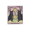Two of Pentacles tarot enamel pin featuring black cats and pink background on white base - Two of Pentacles