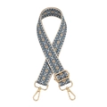Ethnic style woven shoulder strap with blue geometric patterns and gold metal buckles - Cream Blue Rhombus / Silver