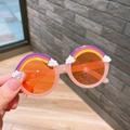 Occhiali da sole rotondi rosa per bambini con decoro arcobaleno e nuvola bianca - Rosa Chiaro