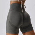 Dark grey high-waisted seamless yoga shorts with scrunch butt lift and mesh detail - Dark Gray