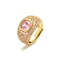 Adjustable golden ring featuring a large pink cushion-cut center stone and pave zircon - Gold Pink Zirconia Wide