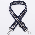 Adjustable wide replacement shoulder strap with navy geometric chain pattern and metal hooks - No.315 Navy Diamond - Gunmetal Hook