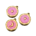 Pendentifs en émail rose avec étoile, lune et triangle dorés pour création de bijoux - Étoile / Rose