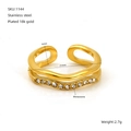 18K vergoldeter, zweilagiger Wellenring aus Edelstahl mit Zirkonia-Besatz - Doppelschichtiger Wellen-Strass-Stil (1144)