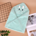 Mint green baby hooded towel with elephant cartoon embroidery made of coral fleece - Green Elephant