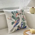 Floral bird embroidery cushion cover in cream white fabric for cozy home decor - Singing Bird (Cover Only)