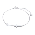 Elegant silver stainless steel cross bracelet with round zircon and heart charm - Silver Cross Zircon
