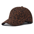 Detailed close-up of a classic suede leopard print baseball cap with stitch texture - Adjustable / Suede Brown Leopard