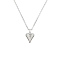 Macro detail of silver heart pendant on a delicate O-chain necklace in stainless steel - 3D Heart Necklace / Silver