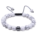 8mm natural map stone beaded bracelet with hematite charm and adjustable braided cord - White Howlite Bracelet