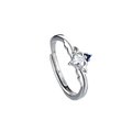 Anello a corona in argento con pietra chiara quadrata e piccolo gioiello blu - Aperto Regolabile / J6 Donna Zirconia Bianca e Blu (Corona con Pietra Blu)
