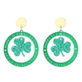 Boucles d'oreilles St Patrick avec trèfle à paillettes vertes et clous dorés - Style Trèfle À Paillettes Rond Vert (DZ-260)