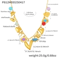 Detail view of colorful heart necklace with stainless steel charms and shell beads - Gold Multi-Accessory Blue Eye Necklace (P812)