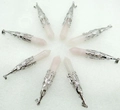 Set of 8 natural rose quartz hexagonal prism pendants with ornate silver metal caps - Antique Silver Rose Quartz