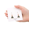 Handheld gold-plated Christmas tree drop earrings with green enamel and red star details - 15mm Christmas Tree Style 3